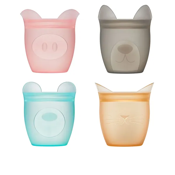 Zip Top Reusable 100% Silicone Baby + Kid Snack Containers- The only containers that stand up, stay open and zip shut! No Lids! Made in the USA - Full Set of 4