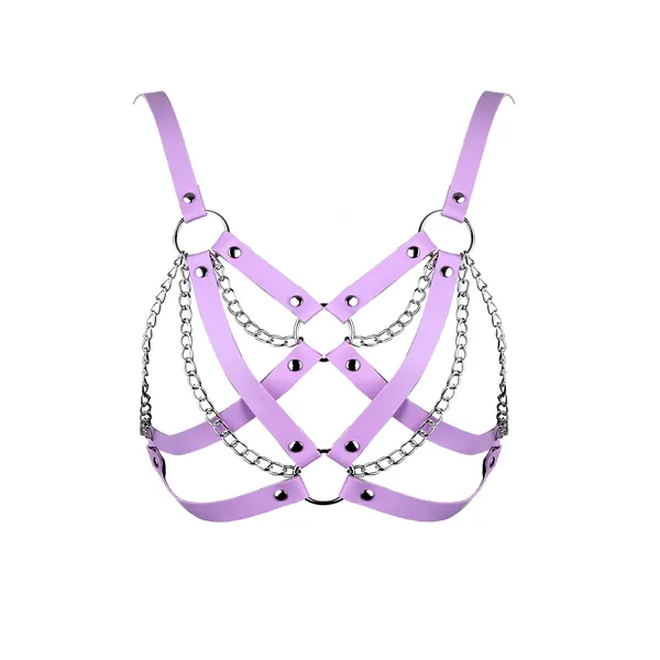 EXCEEDEGO Punk Chest Chains Silver Leather Body Chains Ring Rave Party Nightclub Body Jewelry Accessories for Women and Girls