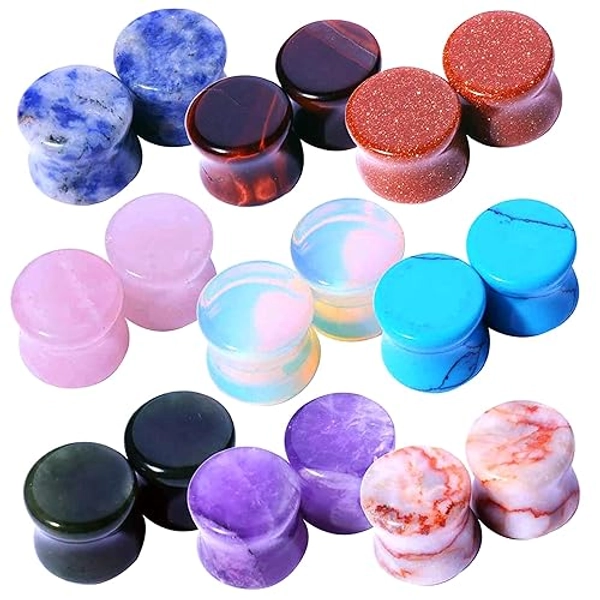 BodyJ4You 18PC Body Piercing Stone Plugs - Ear Stretching Kit - Beginners 8G-00G, Big Gauges 11mm-24mm (1 Inch) - Saddle Double Flared Tunnels Expander Earrings - Men Women Unisex Jewelry