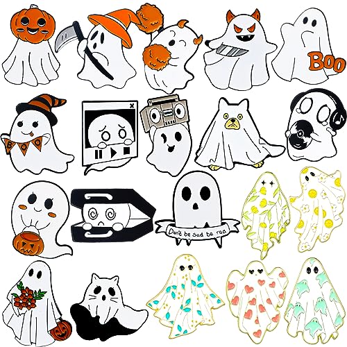 20 Pieces Cute Ghost Enamel Pin Kawaii Pins Halloween Funny Lapel Pins Ghost Brooches Badges Aesthetic Gift Cartoon Boo Pumpkin Flying Spirit Enamel Pins for Women Men Backpack Jacket Clothes