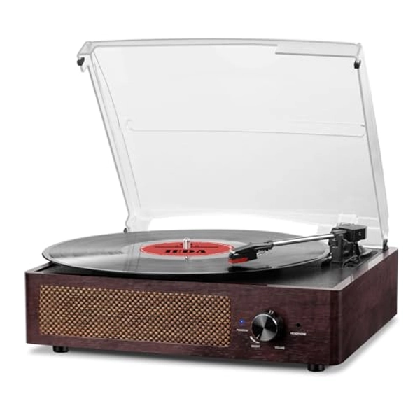 Vinyl Turntable, Bluetooth Portable Vinyl Turntable Vinyl Turntable with 3-Speed 33/45/78 RPM and Built-in 2 Stereo Speakers- Natural Wood