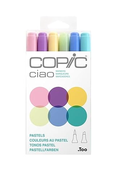 Copic Ciao Coloured Marker Pen - Set of 6 Pastel, For Art & Crafts, Colouring, Graphics, Highlighter, Design, Anime, Professional & Beginners, Art Supplies & Colouring Books