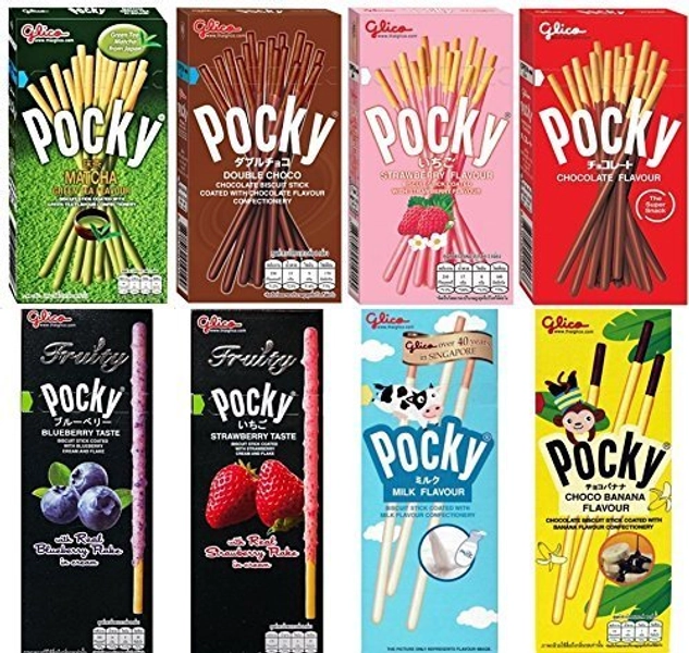 8 Flavours of Pocky - Pocky Matcha, Double Chocolate, Strawberry, Chocolate, Fruity Blueberry, Fruity Strawberry, Milky and Choco Banana (8 Boxes) by Pocky