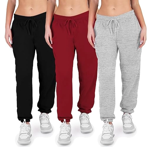 Cloud Essentials 3 Pack Womens Sweatpants Comfortable Fleece Ladies Joggers