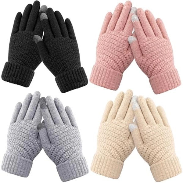 Trifabricy Womens Winter Gloves - Warm Soft Touchscreen Winter Gloves for Women, Elastic Cuff Knit Gloves for cold weather