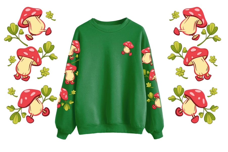 Walking Mushroom Green Sweatshirt (Dungeon Meshi, Delicious in Dungeon, mushroom hunting, fall, long sleeve)