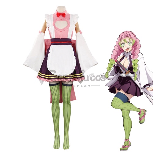 【In Stock】Anime Demon Slayer Cosplay Kanroji Mitsuri Pink Maid Suit Cosplay Costume - S