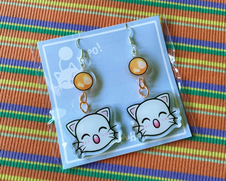 Moogle Dangle Acrylic Earrings Clip on Earrings