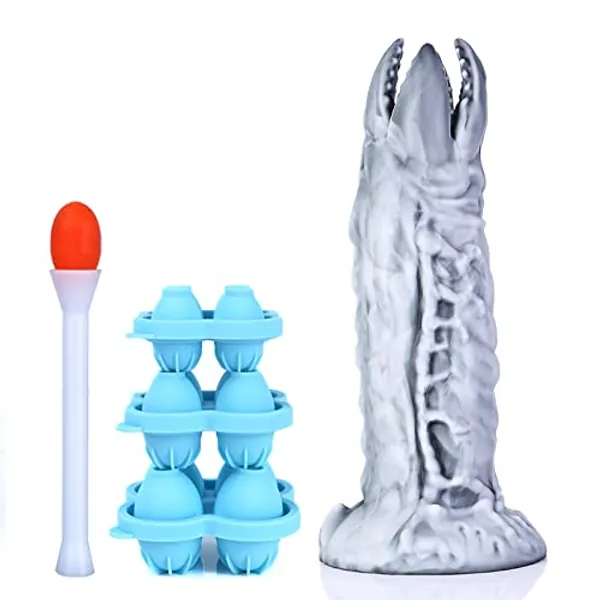 Nothosaur 「Zerger」 Ovipositor Dildo with Suction Cup, Anal Plug with Egg Models, Anal Training Set Sex Toy, AlienSilver