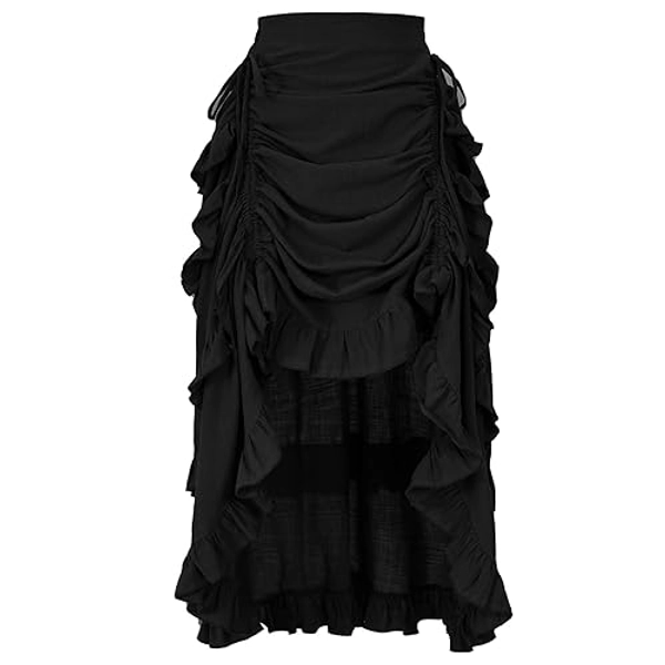 OFOKEDA Women's Medieval Gothic  Steampunk Victorian Asymmetrical High Low Skirt Pirate Skirt
