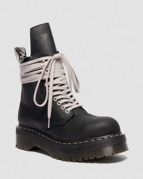 DR MARTENS Steel Toe Quad Rick Owens Wraparound Lace Leather Platform Boots