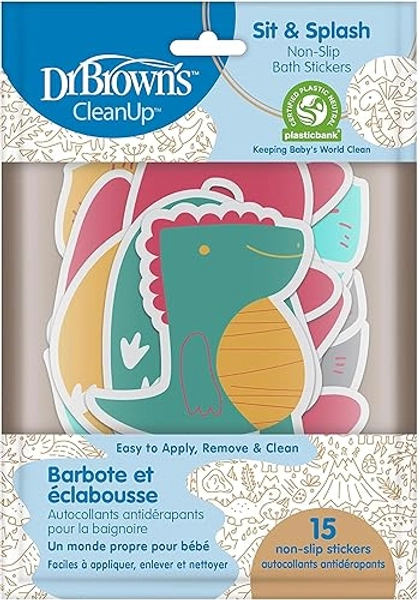 Dr. Brown's CleanUp Sit & Splash Non-Slip Bath Stickers, Dinosaur Theme, Bathtub Safety Anti-Slip Adhesive Decals for Kids, 6m+, BPA Free