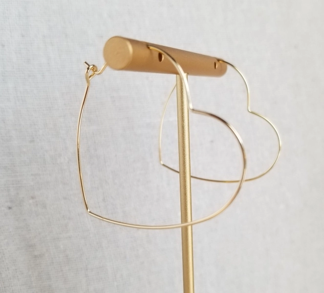 Thin Delicate Heart Hoop Earrings, Hypoallergenic 18k Gold Plated, 1.5" Heart Shaped, HEART HOOPS