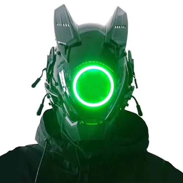 Ormakurda Cosplay Mask for Men Women, Futuristic Punk Techwear, Mask Cosplay Halloween Fit Party Music Festival Accessories (Green)