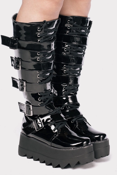 Coturno Cano Alto Plataforma Synth Verniz