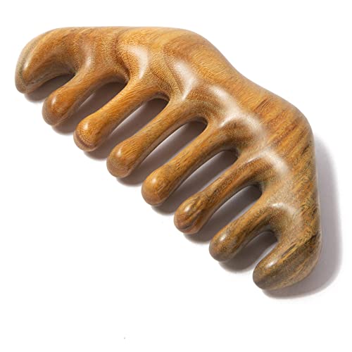 Moreinday Wooden Comb Wood Massage Comb Scalp Massager Sandalwood Comb Hand Made Wide Tooth Wood Comb for Women Men - Green Sandalwood - 03 Hill