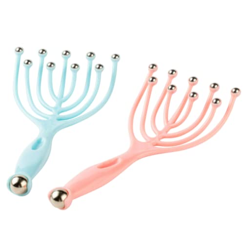 TGDiQiu Head Massager,Portable Hand Held SPA Scalp Massager,Steel Ball Run Blood Circulation Tool Stress Relax,for Deep Relaxation & Stress Reduction in The Office Home SPA,Blue and Pink(2-Pack) - Pink Blue