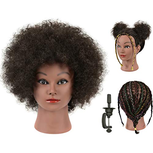 FUTAI Kinky Curly Real 100% Human Hair Mannequin Head with Table Clamp Stand for Hairdresser Practice Braiding Styling Manikin Cosmetology Doll Training Head Coloring Bleaching Dyeing Curling Cutting Updos Display - Straight Kinky Natural