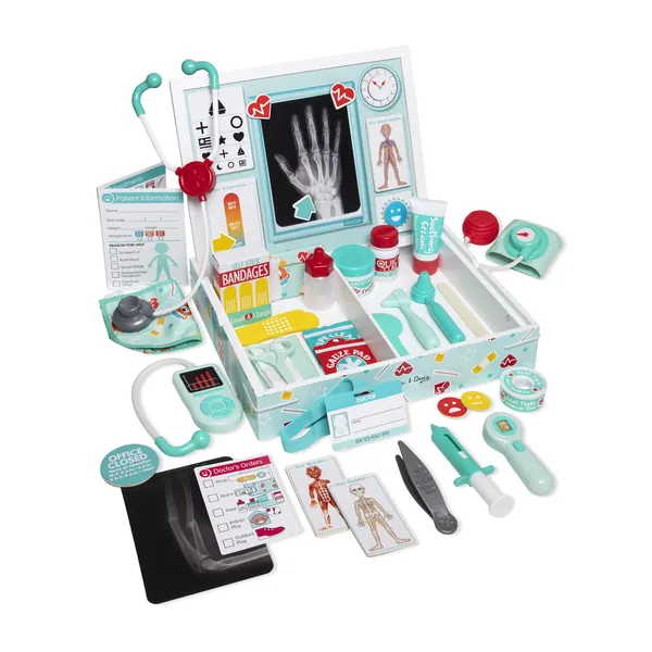 Melissa & Doug Deluxe Doctor’s Office Play Set with Take-Along Wooden Case and Magnetic Play Board – 46 Pieces