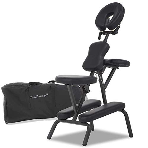 Portable Massage Chairs Tattoo Chair Therapy Chair 4 Inches Thickness Sponge Height Adjustable Folding Massage Chair Face Cradle Salon Massage Chair SPA Chair Carring Bag - Black