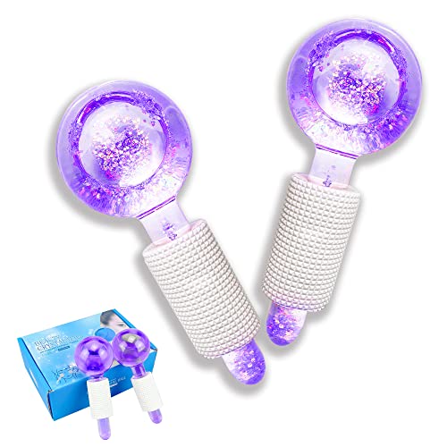 Smasener Ice Globes for Facials, Ice Globes, 2PCS Facial Ice Globes, Cooling Globes, Globes for Face Neck & Eyes, Daily Beauty, Tighten Skin, Anti Ageing, Reduce Puffy and Wrinkle(A Pair PACK, Purple) - A Pair PACK - Purple