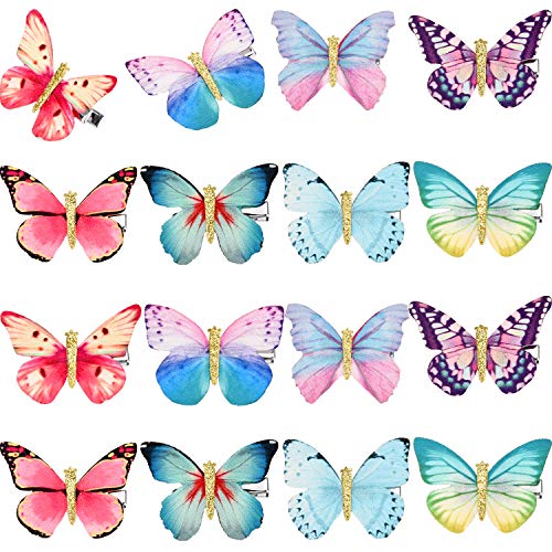 16 Pieces Butterfly Clips Baby Hair Clips Butterfly Glitter Barrette for Women Girl and Infant (Bright Style) - Bright Style