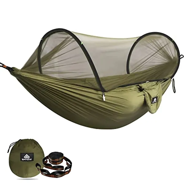 NATUREFUN Hamac de Voyage Ultra-léger Camping avec moustiquaire| 300 kg de capacité de Charge, Respirant, séchage Rapide en Nylon pour Parachute | 2 mousquetons Haut de Gamme, 2 x élingues en Nylon