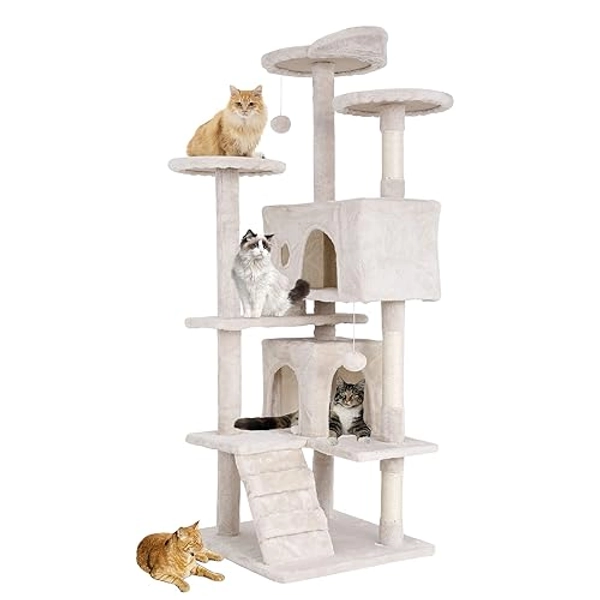 BestPet 54in Multi-Level Cat Tree Tower Furniture Activity Center with Scratching Posts, Toys and Condo for Indoor Kittens, Beige