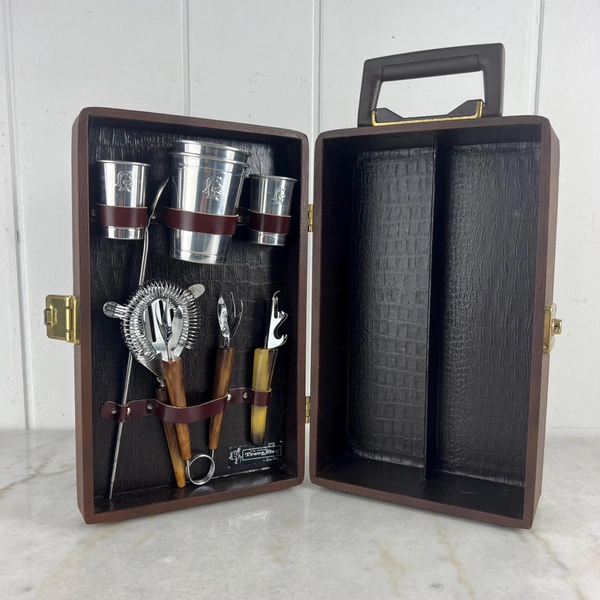 Vintage 1970s Original Trav-L-Bar Suitcase Bar, by Ever-Wear, faux alligator interior, 4 cups, bar tools, Portable Pub, Liquor Locker, Gift