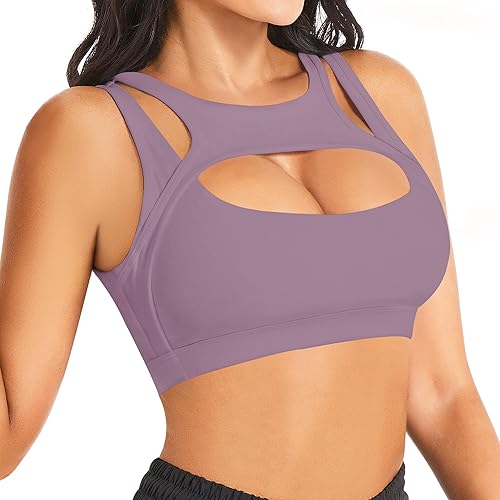 Betaven Push up Sports Bra for Women Sexy Hollow Crop Tops with Removable Cups Workout Fitness Yoga Bra Medium Support - Small - Purple