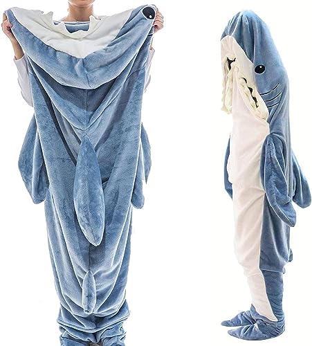 Shark Blanket Hoodie Shark Blanket Adult Shark Wearable Blanket Adult Super Soft Cozy Shark Sleeping Bag Shark Tail Wearable Fleece Throw Blanket, Shark Onesie Blanket - M 4’7”-5’2”/77-110lb Teenager