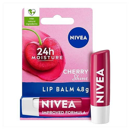 NIVEA Cherry Shine Lip Balm (4.8g), Flavoured Lip Balm with Shea Butter, Natural Oils and Vitamins, Provides 24h Moisture and a Soft Red Shine, Vegan Lip Care Formula - Cherry - 1 count (Pack of 1)