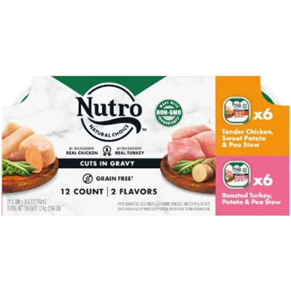 Nutro Grain Free Variety Pack Tender Chicken, Sweet Potato, Pea Stew & Roasted Turkey Wet Dog Food, 3.5 oz., Count of 12 | Petco