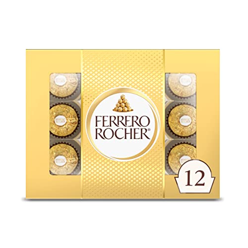 Ferrero Rocher, 12 Count, Premium Milk Chocolate Hazelnut, Valentine's Chocolate Gift Box, 5.3 oz - Assorted - 5.3 Ounce (Pack of 1)