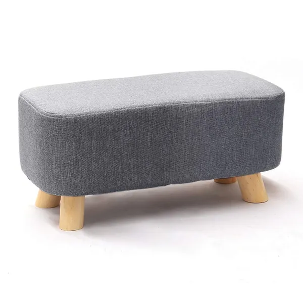 Qivange Upholstered Footstool Ottoman Linen Fabric Pouffe Chair Shoes Foot Stool, 4 Wooden Legs and Removable Fabric Cover, 57 x 28 x 26 cm, Grey