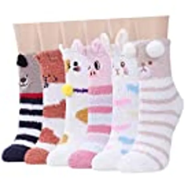 JaosWish Fluffy Socks for Women and Girls, Animal Bed Socks Warm Cosy Thermal Fuzzy Slipper Socks for Winter