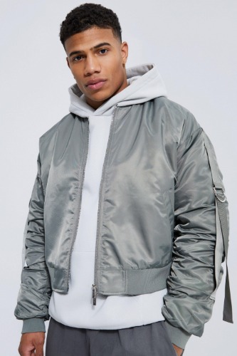 Boxy Nylon Bomber With Straps | boohooMAN UK