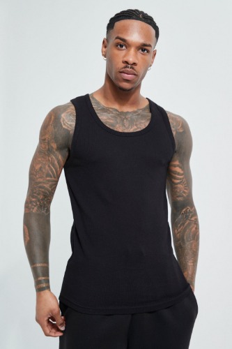 Muscle Fit Ribbed Vest | boohooMAN UK