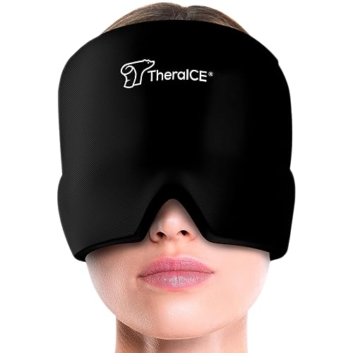 TheraICE Migraine Relief Cap, Soothing Headache Hat Ice Pack Mask, Face Cold Compress Cooling Gel Head Wrap Products for Tension, Stress & Hangover - Original Black - 1.0