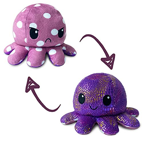 TeeTurtle - The Original Reversible Octopus Plushie - Purple Polka Dot + Shimmer - Cute Sensory Fidget Stuffed Animals That Show Your Mood - Polka Dot + Shimmer