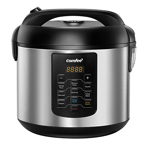 COMFEE' Rice Cooker 10 cup Uncooked/20 cup Cooked , Rice Maker, Steamer, Saute, Steamer and Warmer, 5.2 QT Large Capacity, Brown Rice, Quinoa and Oatmeal, 8 One-Touch Programs - Basic_10 Cups Uncooked
