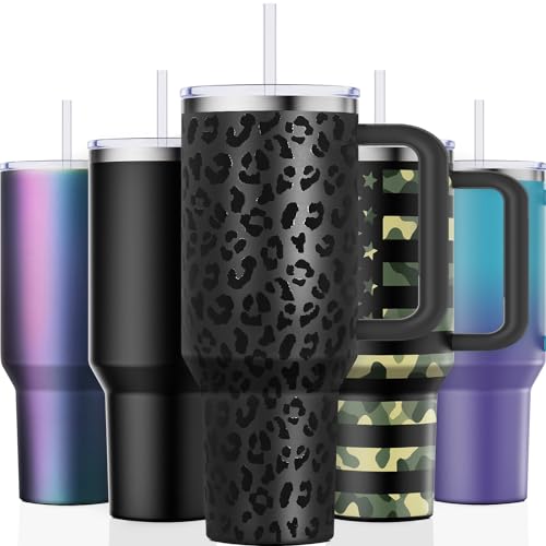 Greatyos 40 oz Tumbler with Handle and Straw Lid Insulated Tumblers Cups with Lids Straws Double Wall Vacuum Stainless Steel 40oz Tumbler Travel Mug Gifts for Men Women Him Her (Black Leopard) - Black Leopard - 40 oz