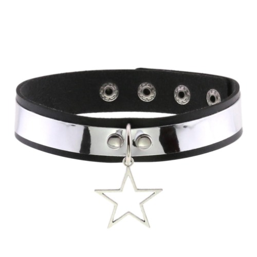 Rebellious Leather Star Choker Necklace - Black