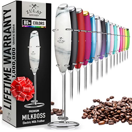 Zulay Powerful Milk Frother Handheld Foam Maker for Lattes - Whisk Drink Mixer for Coffee, Mini Foamer for Cappuccino, Frappe, Matcha, Hot Chocolate by Milk Boss (Quartz) - Crystal Quartz