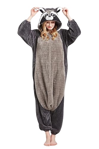 DELEY Unisex One Piece Costume Pajamas Animal Adult Onesie Halloween Cosplay Pajamas for Women and Mens Sleepwear - Medium - Grey