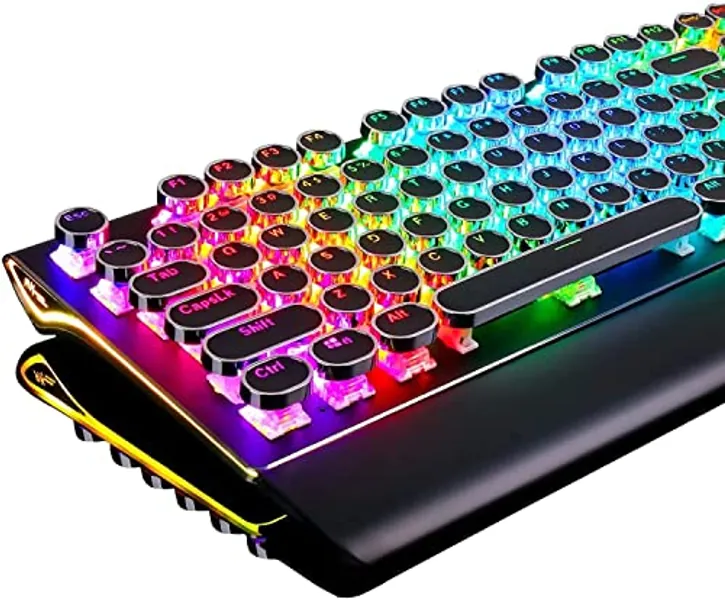 RK ROYAL KLUDGE S108 Typewriter Style Mechanical Gaming Keyboard with True RGB Backlit Collapsible Wrist Rest 108-Key (Red Switch, Black)