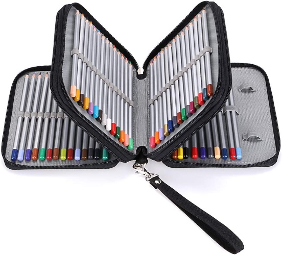 BTSKY Zippered Pencil Case-Canvas 72 Slots Handy Pencil Holders for for Prismacolor Watercolor Pencils, Crayola Colored Pencils, Marco Pencils (Black) - Black