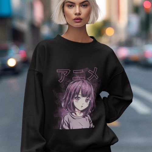 Purple Anime Sweatshirt - Black / M