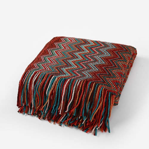 Bohemian Knitted Striped Blanket - Red / 51.2" x 84.6" (130x230cm)
