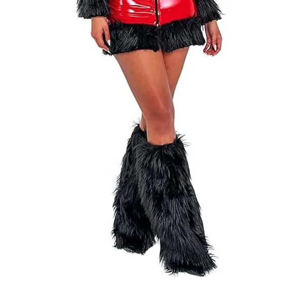 Nicoxijia Women Sexy Furry Leg Warmers Winter Cozy Faux Fur Leg Warmer Long Boot Cuff Cover Christmas Party Costume Accessory - Black - One Size